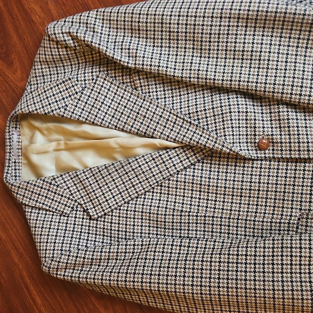 VINTAGE Rex Trueform International Houndstooth Blazer - Wool Blend - Tan/Brown